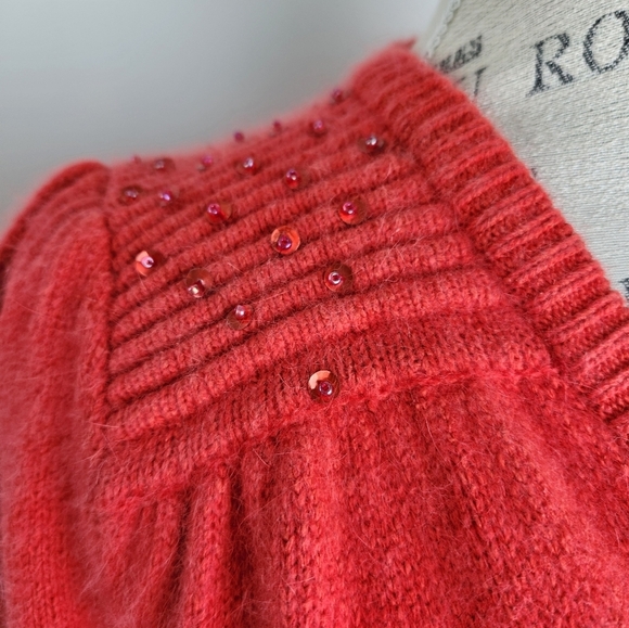 80s Silk Beaded Puff Sleeve Sweater - Picture 7 of 9
